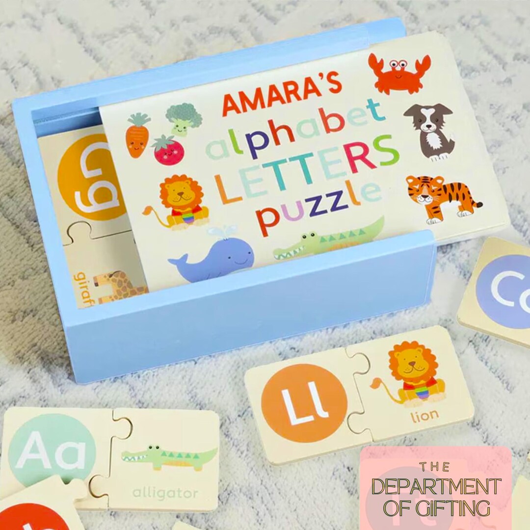Personalized Alphabet Puzzle – Wooden ABC Learning Toy, Custom Box
