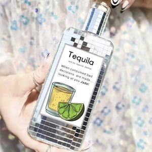 Bouteille de tequila boule disco d&#39;anniversaire personnalisée - Bouteille boule à facettes faite main - étiquette personnalisée - remplissez la vôtre - Bouteille et étiquette uniquement