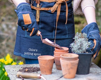 Personalised Gardening Apron - garden gift- denim apron- gardening gift for her- garden gift-customised garden,gardenware -blue denim-spring