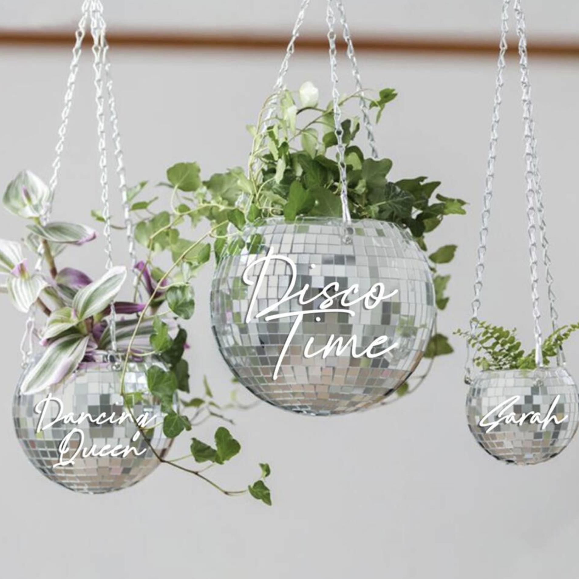 Personalised Three sizes Disco Ball Mirror planters - retro design - Mirror balls- Indoor hanging planter- new home gift- cool retro gift