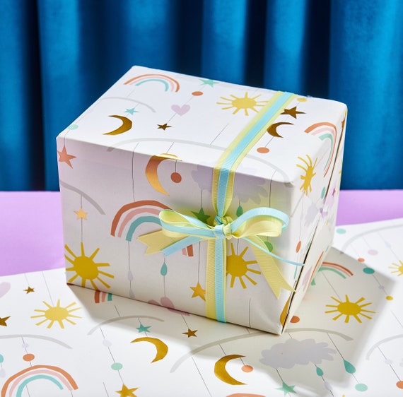 Foil Stamped New Baby Gift Wrap, Neutral Colors, Eco Friendly
