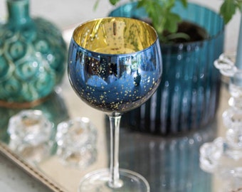 Hand Crafted Blue Star Design Gin Glass-cocktail Glass,Celebration Glasses -electroplated glassware customised wooden charms-Celestial glass