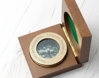 Personalised Adventures Compass With Monogram Box,Engraved, Gift for Groom , keepsake Retirement, Gift for Him, Valentine's Day, Good luck