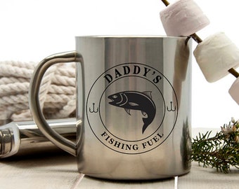 Personalized Fishing Fuel Mug: Engraved Enamel Outdoor Mug