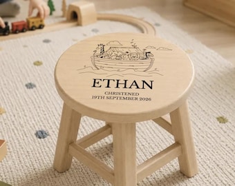 Personalized Wooden Stool - Childs Stool - Nursery Decor- Ark- Christening - First Birthday