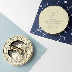 Personalised Zodiac Sundial And Compass,Engraved, Personalized, Gift for Groom, Dad, Father&#39;s Day,wanderlust, keepsake brass gift, sundial