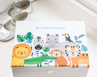 Personalised Childs Safari Animal Keepsake Box- first birthday gift - treasure box- boys birthday keepsake -animal design- customised box