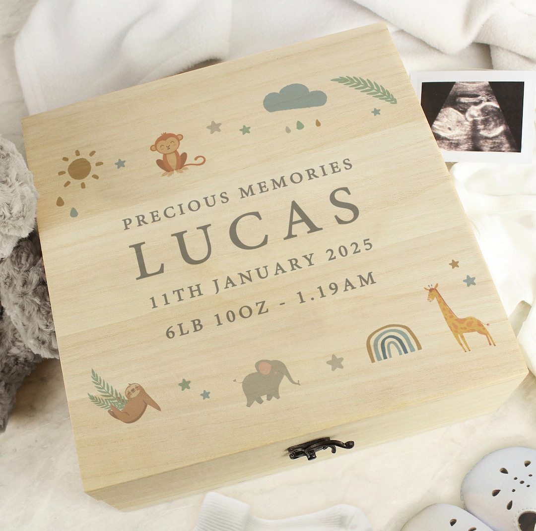 Personalized Safari Animals Wooden Keepsake Box: Newborn Gift - Etsy