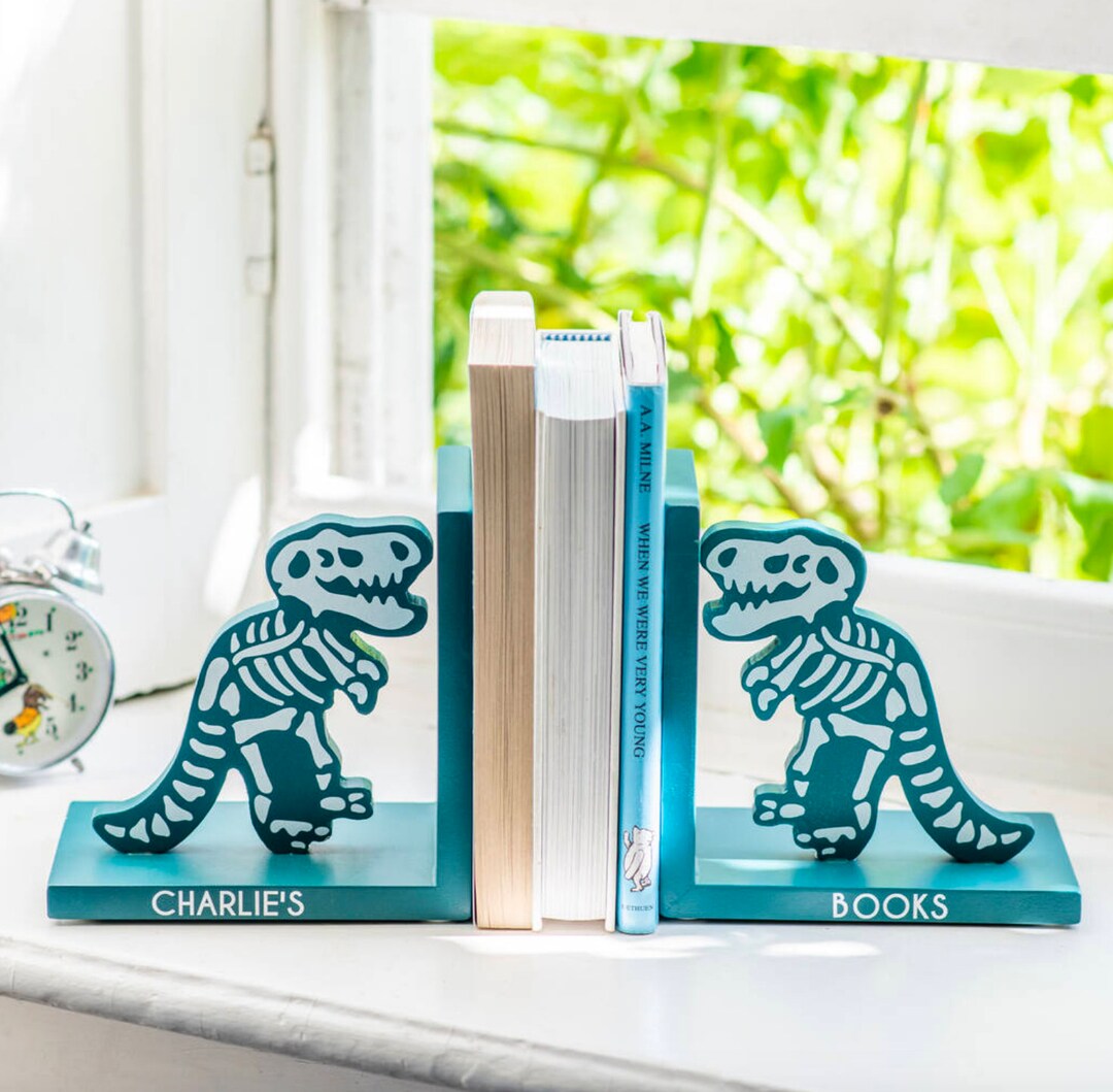 Personalised Nursery Bookends, New Baby Bookends, Dinosaur Bookends
