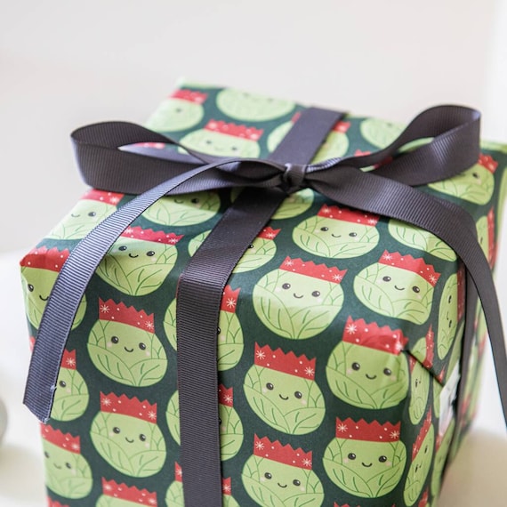 Happy Sprout Christmas Gift Wrap - Hand-Designed Vegetable Ink Holiday Wrap