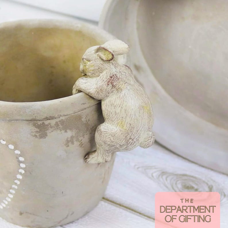Suspension pour pot lapin moulée à la main : décoration de jardin en résine image 3