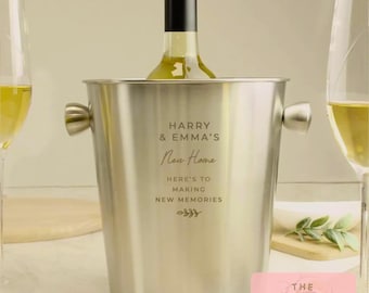 Cubo de hielo de acero inoxidable personalizado para celebraciones grandes: regalo para casa nueva, regalo personalizado para celebraciones, bodas y aniversarios.