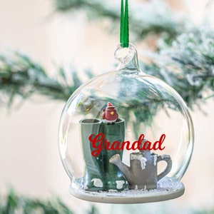 Personalised Glass Gardener's Christmas Bauble -Garden gift baubles- watering can glass globe bauble- customised ribbon