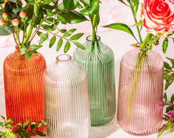 Tall Fluted Glass Vase glass , Green Glass Vase, pretty vase , Sodalime Glass-