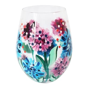 Hand Painted Flower Glass Tumblers Celebration Glasses water glasses-pretty glasses flowers Hydrangea