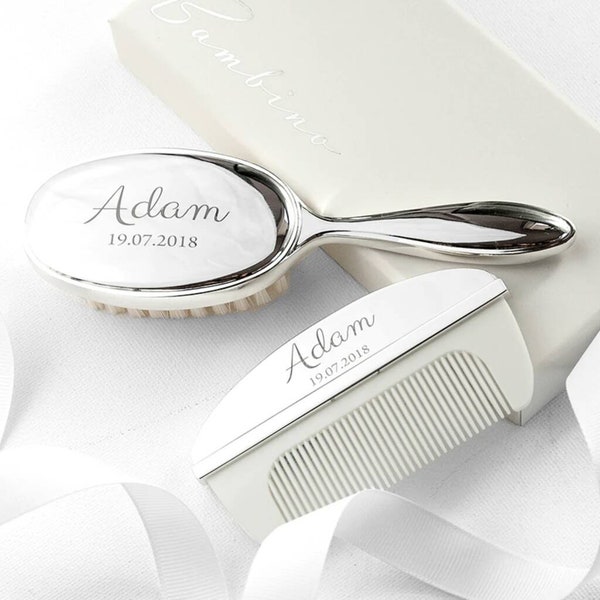 Personalised Silver Plated Baby Brush And Comb Set , personalised ,christening gift- New baby gift- First Birthday keepsake