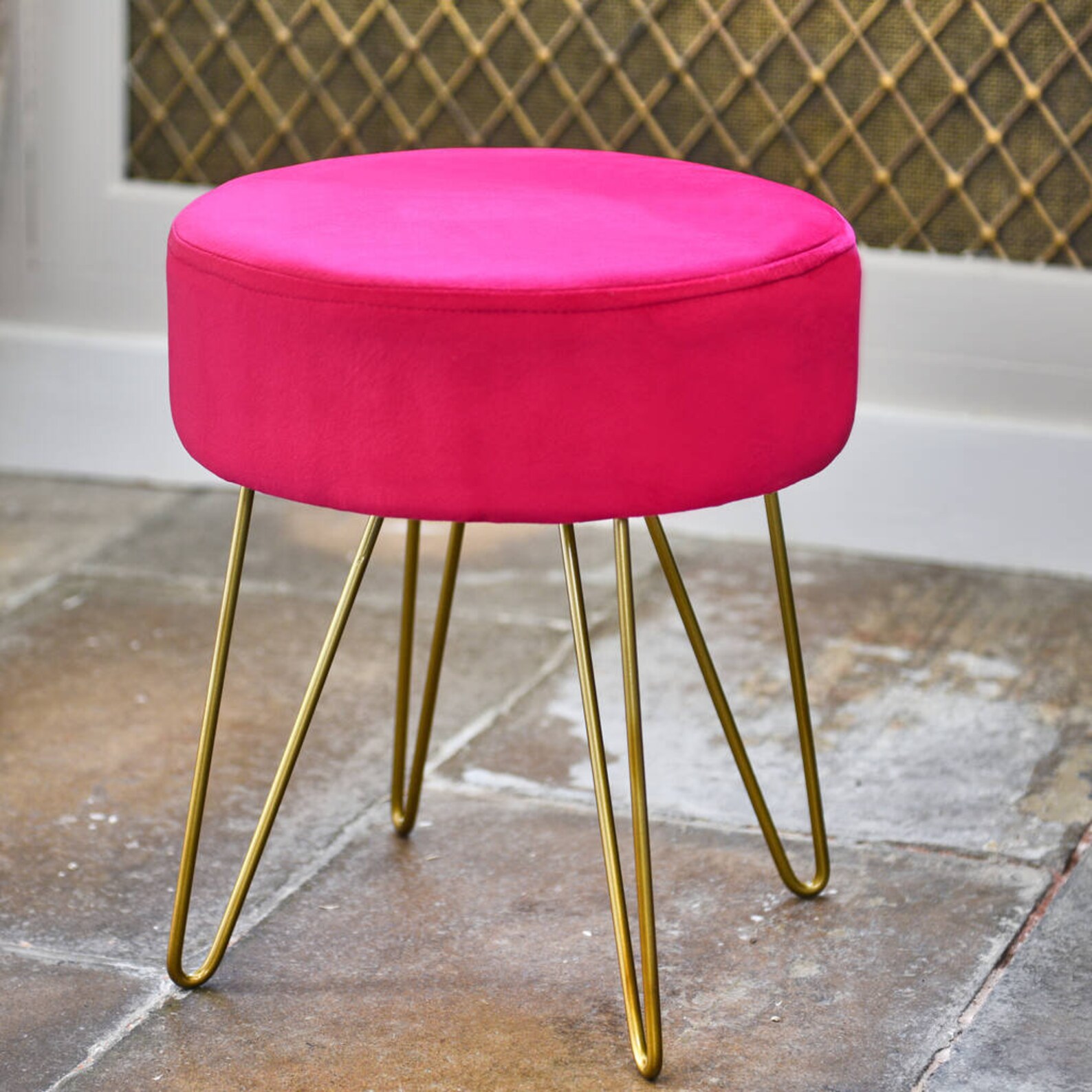 Velvet Hot Pink Stool trendy bright stool home update Etsy