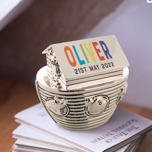 Personalized Noah&#39;s Ark Silver Plated Money Box: Christening Keepsake