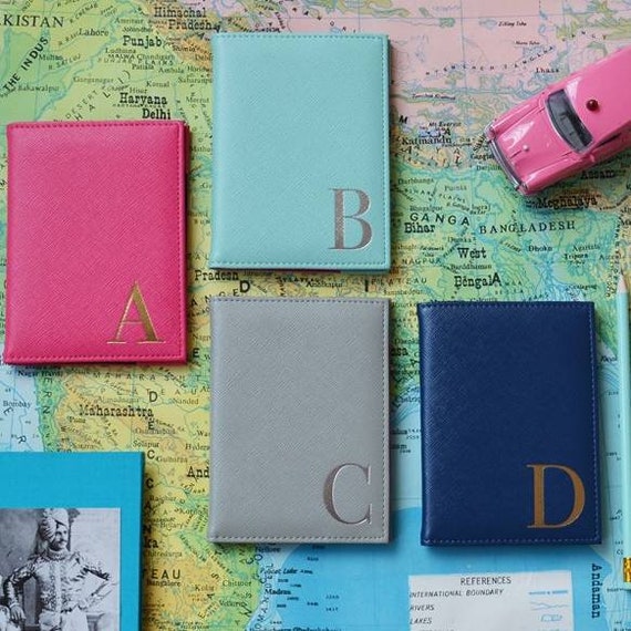  Personalized Monogrammed Passport Holder for Men with Initials,  Gold or Silver Letters Embossing, Custom Cover Travel Case for women :  Handmade Products