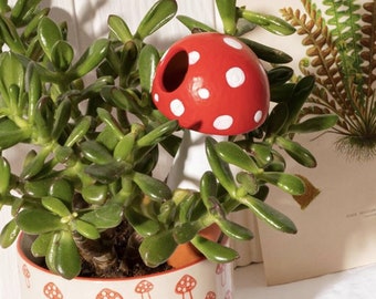 Handbemalte Terrakotta Pilz Pflanze Gießkanne: Garten Geschenk