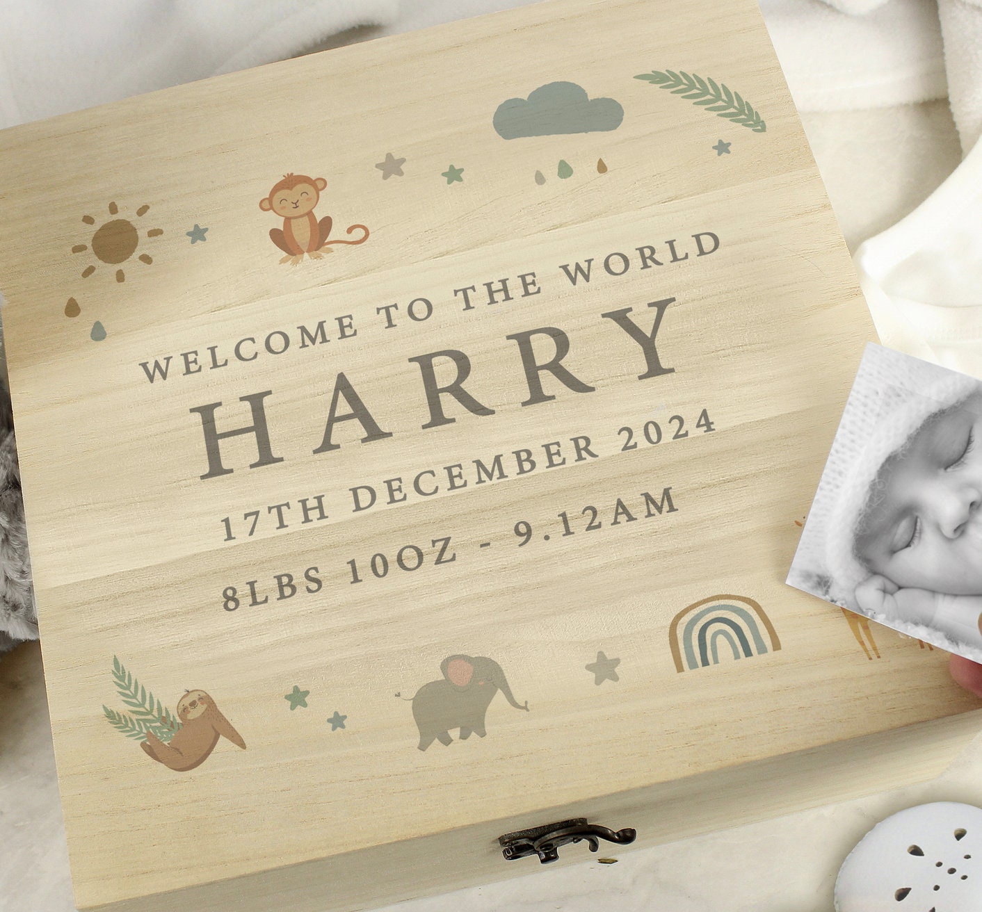 Personalized Safari Animals Wooden Keepsake Box: Newborn Gift - Etsy