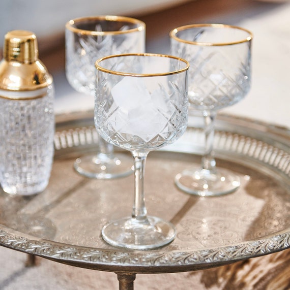 Goldrand geschliffenes Glas Cocktail-Weinglas: Feiergläser im Vintage-Stil