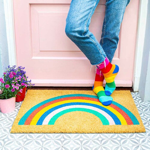 Rainbow Shape Door Mat Bright Fun Doormat Door Matmade From Etsy