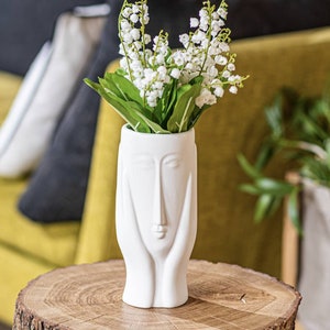 Hand glazed Elegant Design Face And Hands Vase In Black or white , On Trend Vase - Housewarming gift-ltd edition