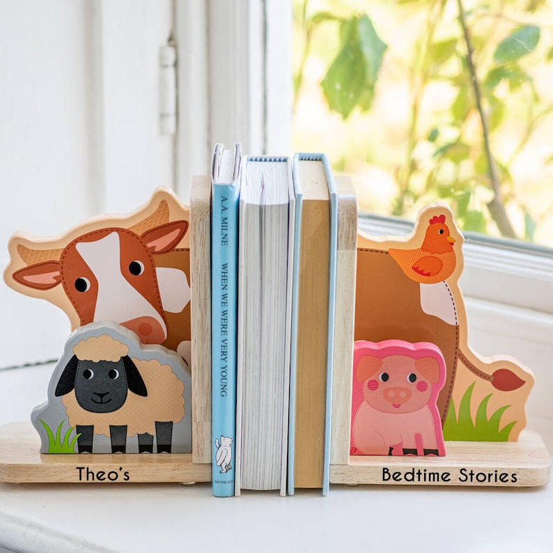 Personalised Animal Wooden Bookends First Birthday Gift Etsy UK