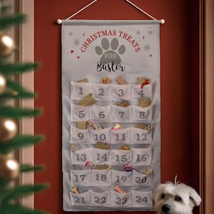 Calendario de Adviento de Navidad de tela reutilizable personalizado para mascotas, cuenta regresiva de Navidad, calendario de adviento personalizado para gatos y perros.