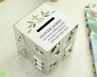 Personalized Silver Plated ABC Money Box: Christening Keepsake Gift
