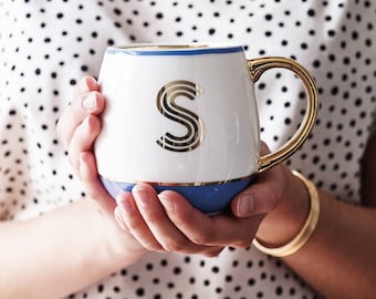 Personalized Monogram Mug: Gold Letter Library Mug in Gift Box