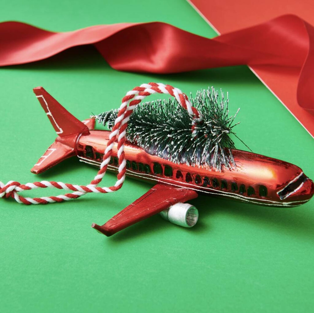 Airplane With Christmas Tree Bauble Holiday Gift Decoration Etsy