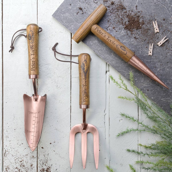 Outils plaqués cuivre de luxe personnalisés- outils de jardin- outils en cuivre- cadeau personnalisé-cadeau d'outil de jardin-cadeau de jardinier-cadeau pour tous les jardiniers