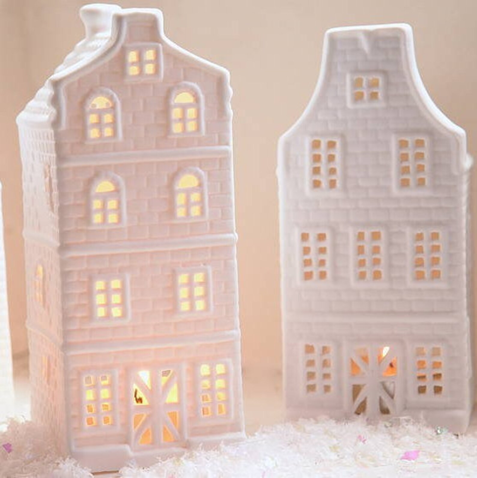 A Set of Ceramic House Tea Light Holders Three Candle Holder Etsy