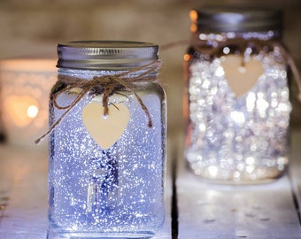 Silver Light Up jar -Hand Painted Glass - SILVER Night Light- Firefly Jar- Glitter Jar- Customised- fairy lights- nursery light -gift boxed