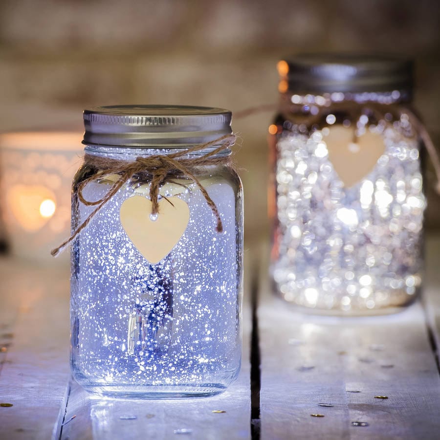 Purple  Light Up jar -Hand Painted Glass - Night Light- Firefly Jar- Glitter Jar- Customised- fairy lights- nursery light -gift boxed