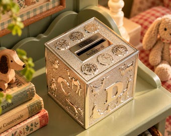 Personalised Silver Plated ABC Money Box, Engraved Baby Keepsake, Christening Gift, New Baby Gift, First Birthday Present