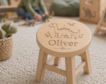 Personalized Wooden Stool - Childs Stool - Nursery Decor-Dinosaur- Birthday-