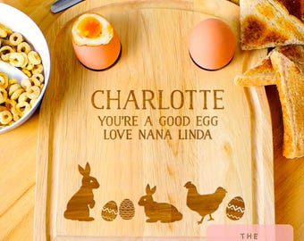 Tabla de huevos y tostadas de primavera personalizada - desayuno - recuerdo - porta huevos personalizado - regalo de Pascua