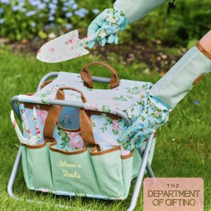 Personalized Floral Garden Tool Stool: Folding Garden Storage