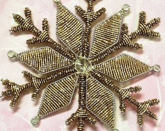Adorno para árbol de Navidad con forma de copo de nieve de plata, hecho a mano: decoración navideña de vidrio - Oro viejo