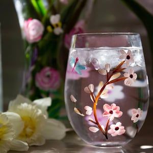 Hand Painted Flower Glass Tumblers Celebration Glasses water glasses-pretty glasses flowers image 2