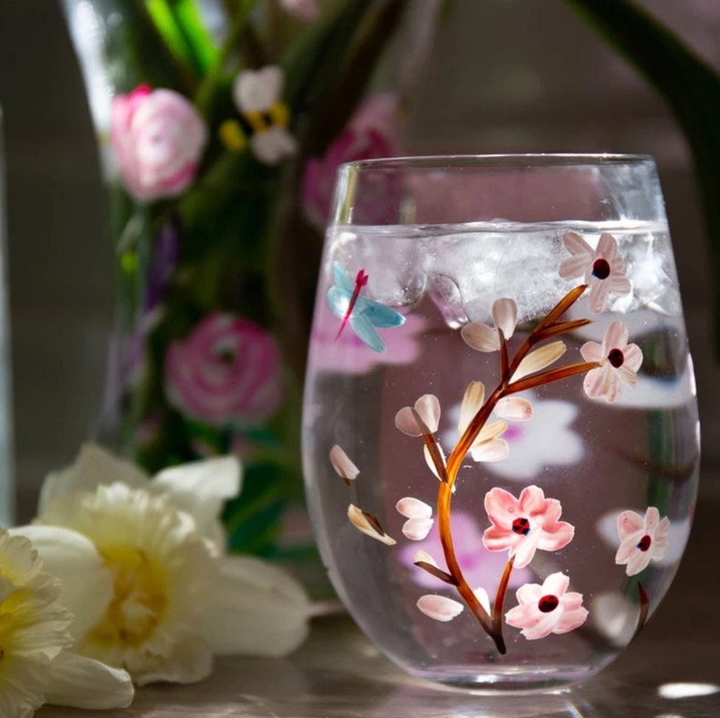 Hand Painted Flower Glass Tumblers Celebration Glasses water glasses-pretty glasses flowers image 2