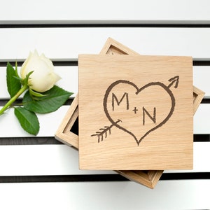 Personalised Carved Heart Oak Photo Cube, keepsake, wood anniversary gift, christening, wooden photo frame, photo display box,customized box