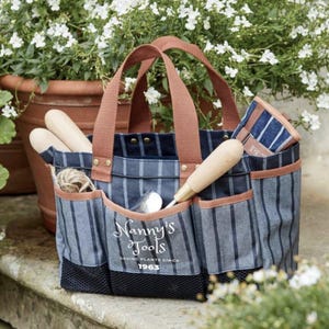 Sac de transport de jardinage personnalisé à rayures - cadeau de jardinage pour un jardinier - cadeau de jardinage personnalisé jardin - cadeau pour maman-BLUE STRIPE