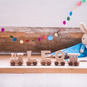 Tren de letras de recuerdo personalizado, bolsa personalizada, tren de juguete de madera, tren de bautizo, regalo de primer cumpleaños, primer juego, regalo de cumpleaños, primer tren