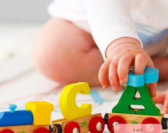 Personalized Wooden Name Train: Christening Gift, First Birthday