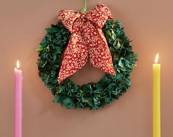 Recycled Sari  Green Wreath- handmade wreath- original- bow included