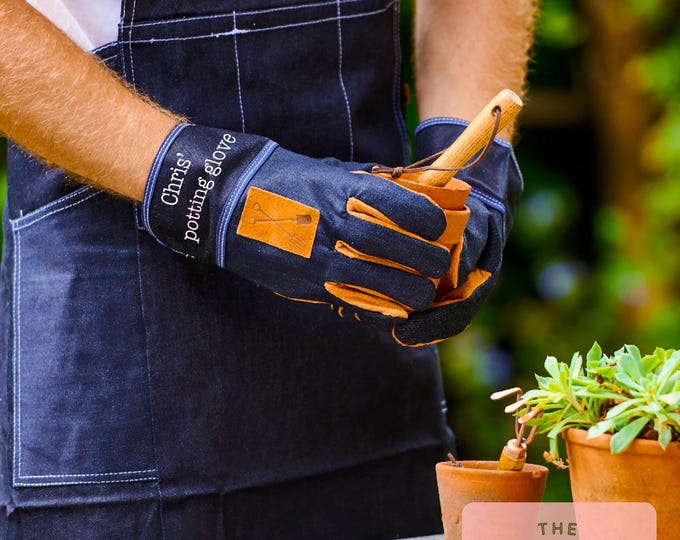 Personalized Denim Gauntlet Garden Gloves: Gift for Dad/Grandad